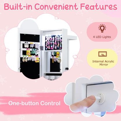 Kids Jewelry Cabinet with 3-Color Lighted Mirror & Storage