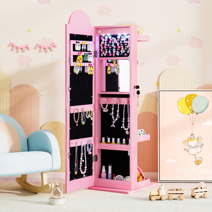 Kids Jewelry Cabinet with 3-Color Lighted Mirror & Storage