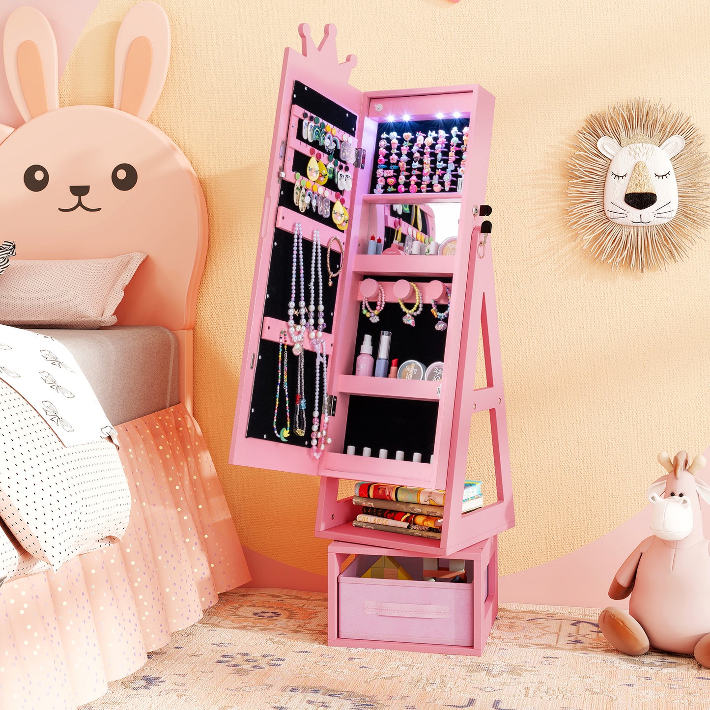Kids Jewelry Cabinet with Lighted Full Length Mirror