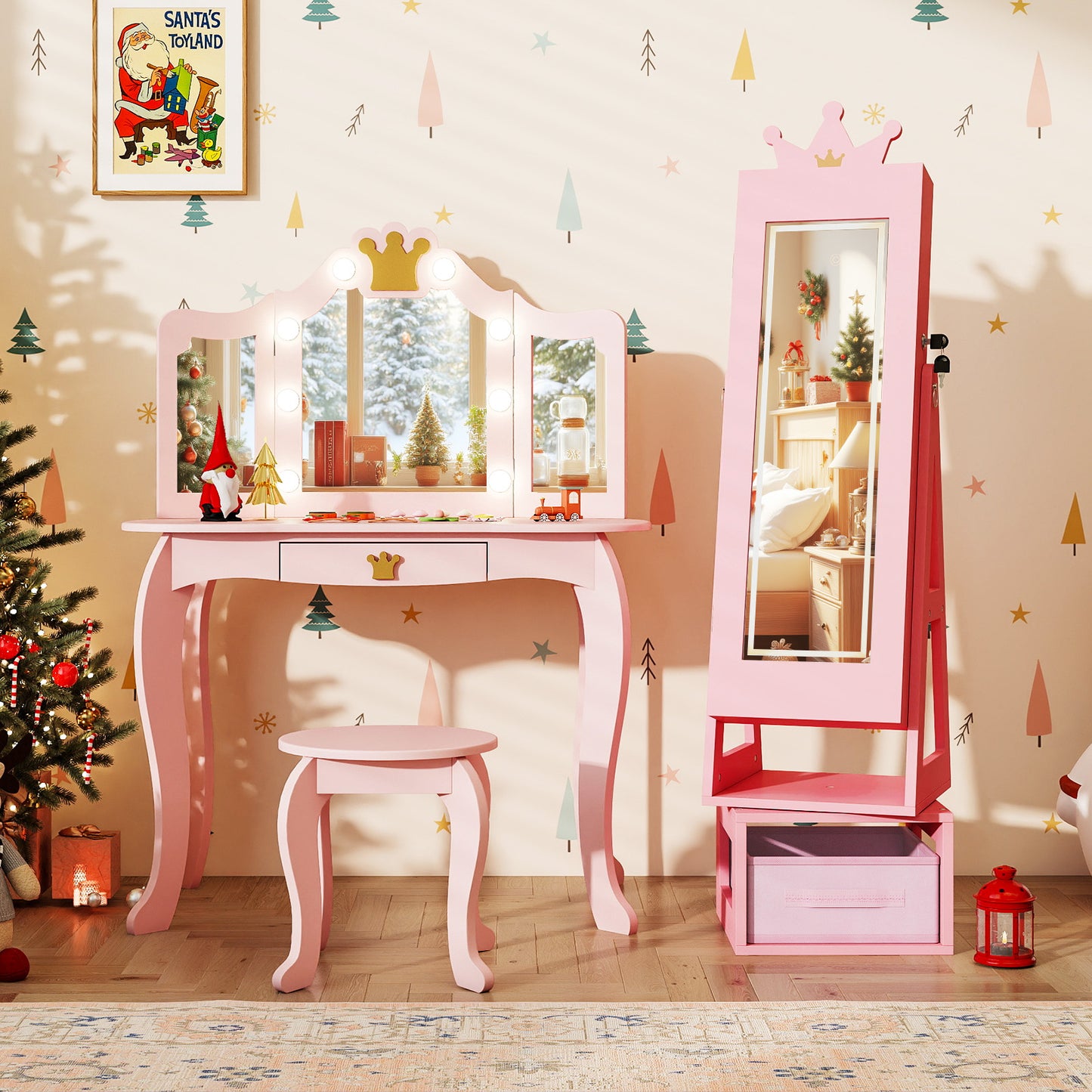 Kids Jewelry Cabinet with Lighted Full Length Mirror