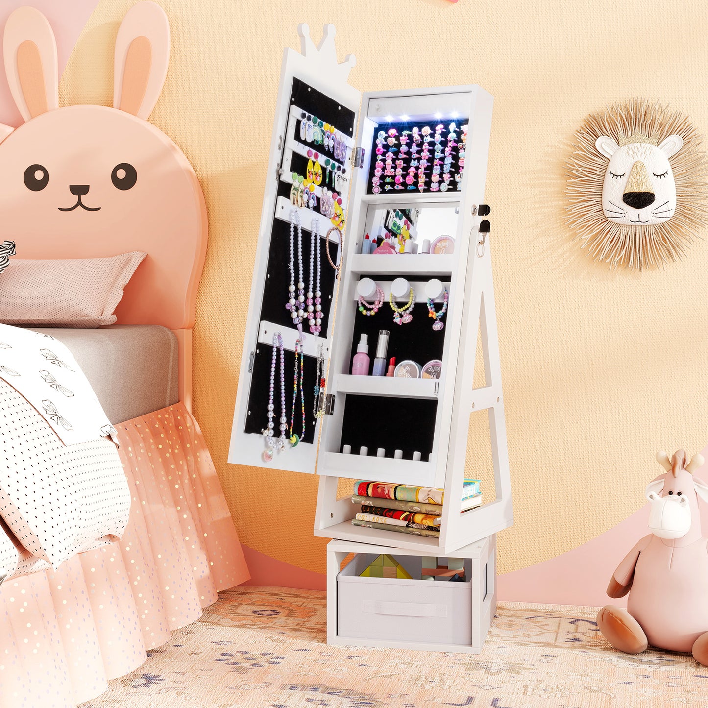 Kids Jewelry Cabinet with Lighted Full Length Mirror