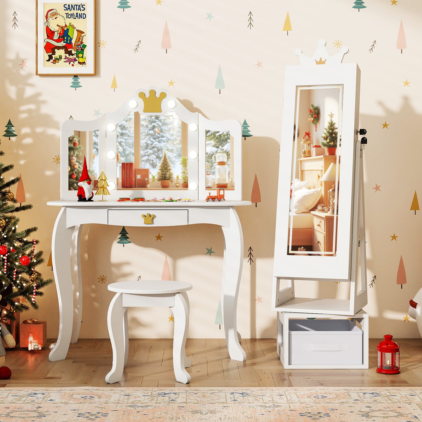 Kids Jewelry Cabinet with Lighted Full Length Mirror
