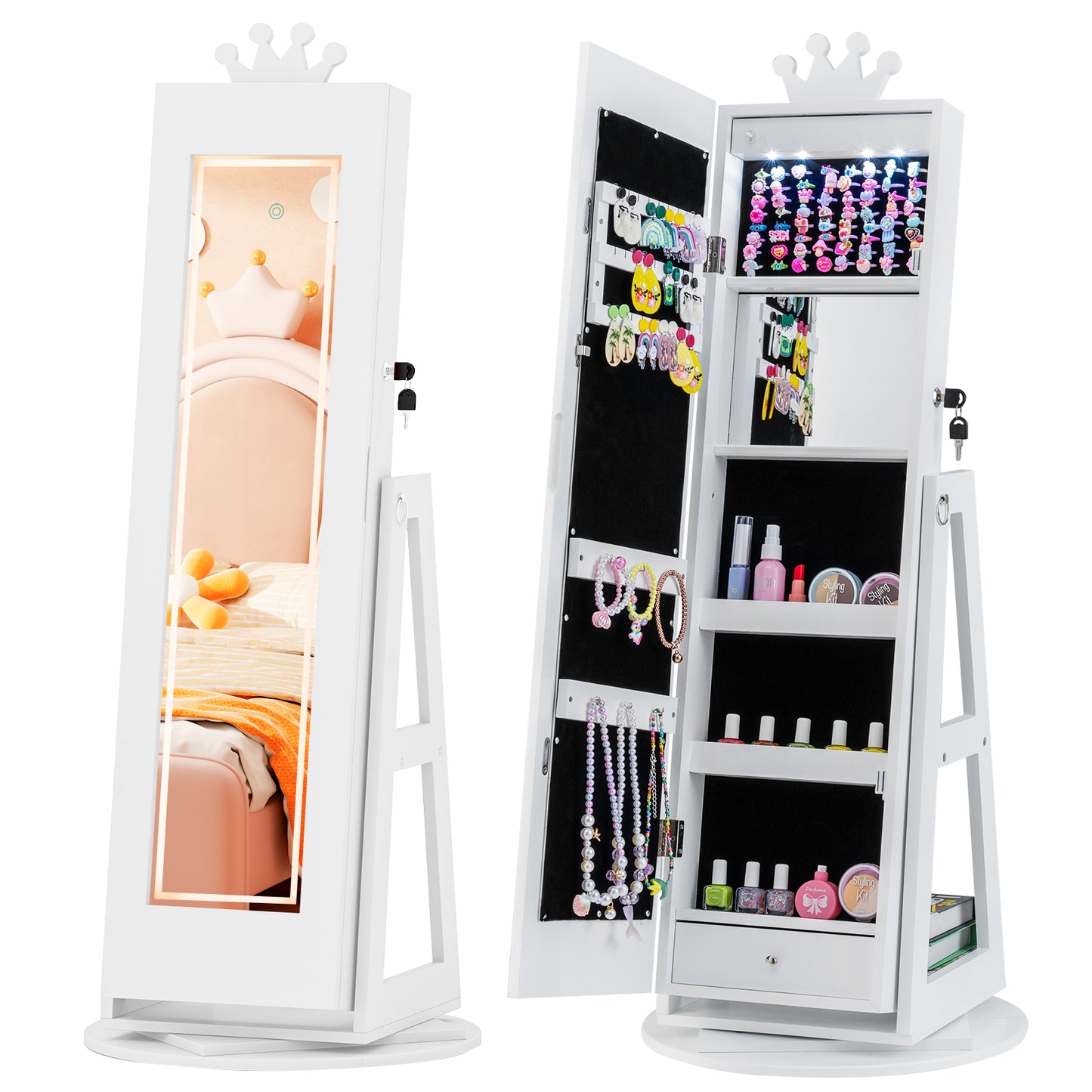 Kids Jewelry Cabinet with Lighted Full Length Mirror