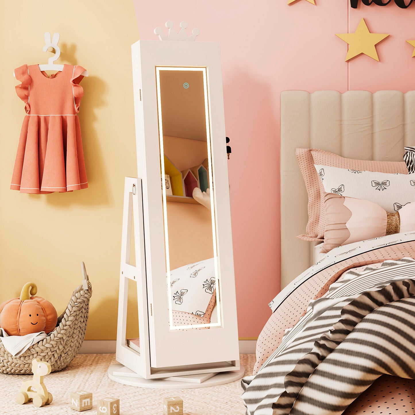 Kids Jewelry Cabinet with Lighted Full Length Mirror