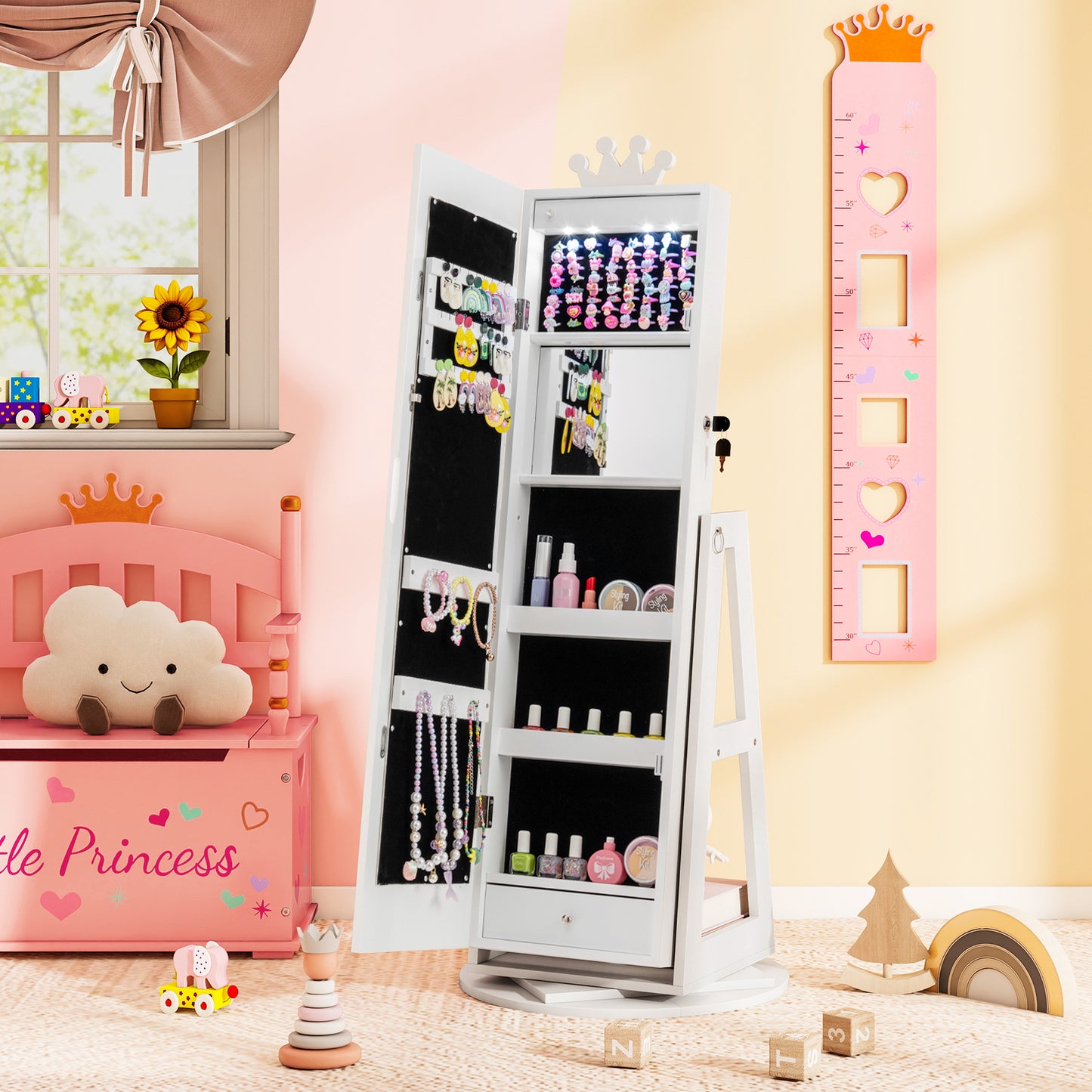 Kids Jewelry Cabinet with Lighted Full Length Mirror