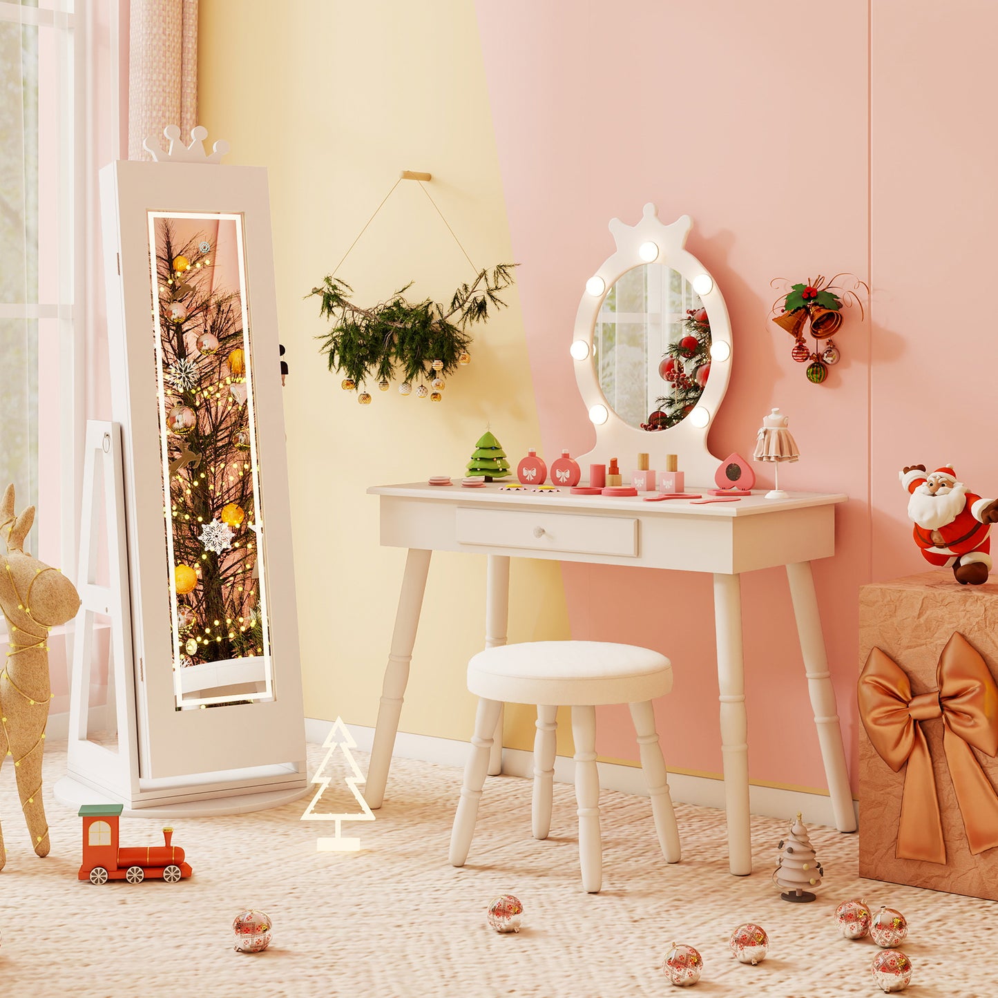Kids Jewelry Cabinet with Lighted Full Length Mirror