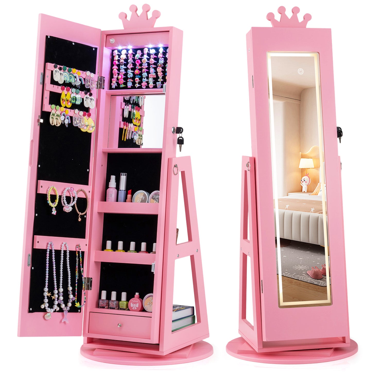 Kids Jewelry Cabinet with Lighted Full Length Mirror
