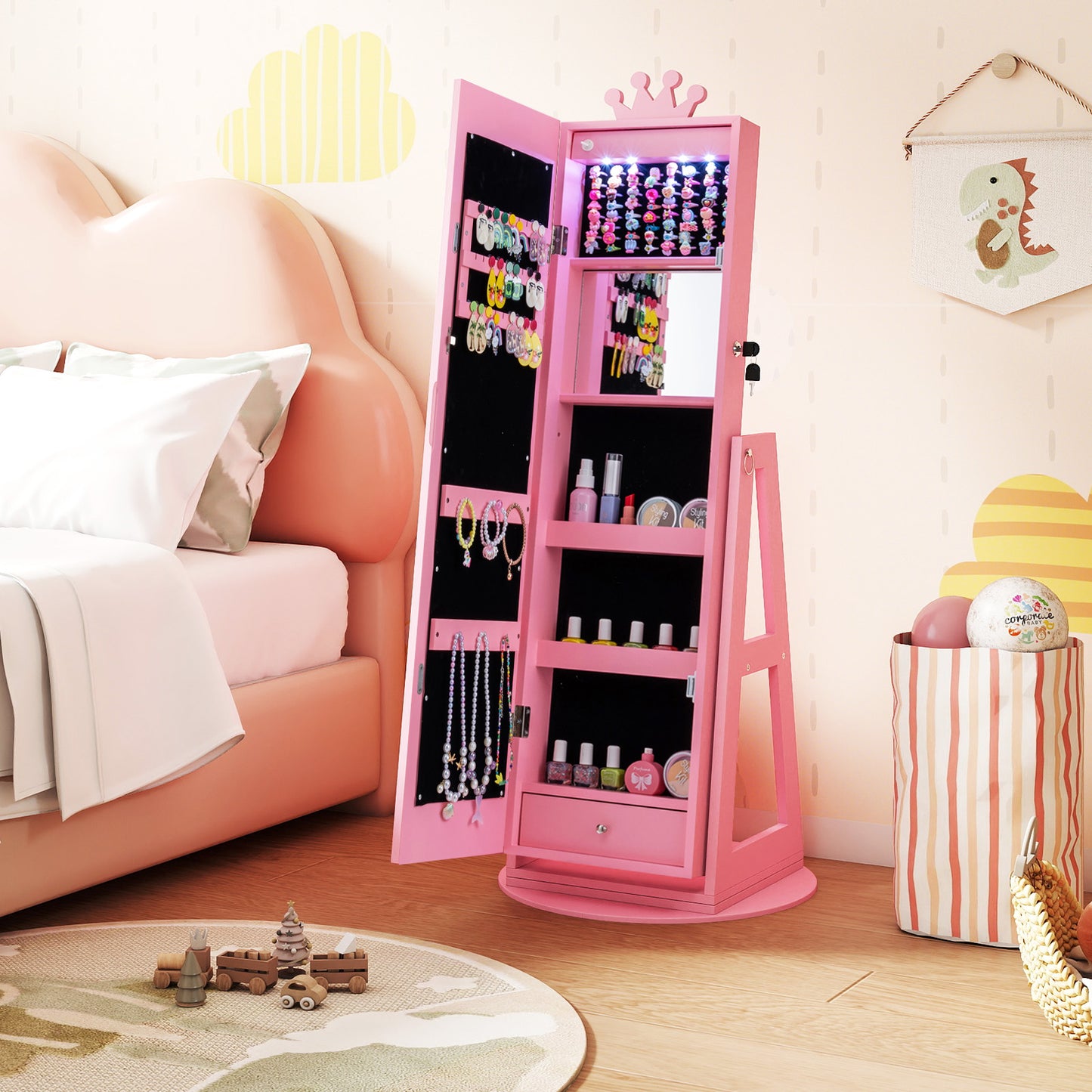 Kids Jewelry Cabinet with Lighted Full Length Mirror