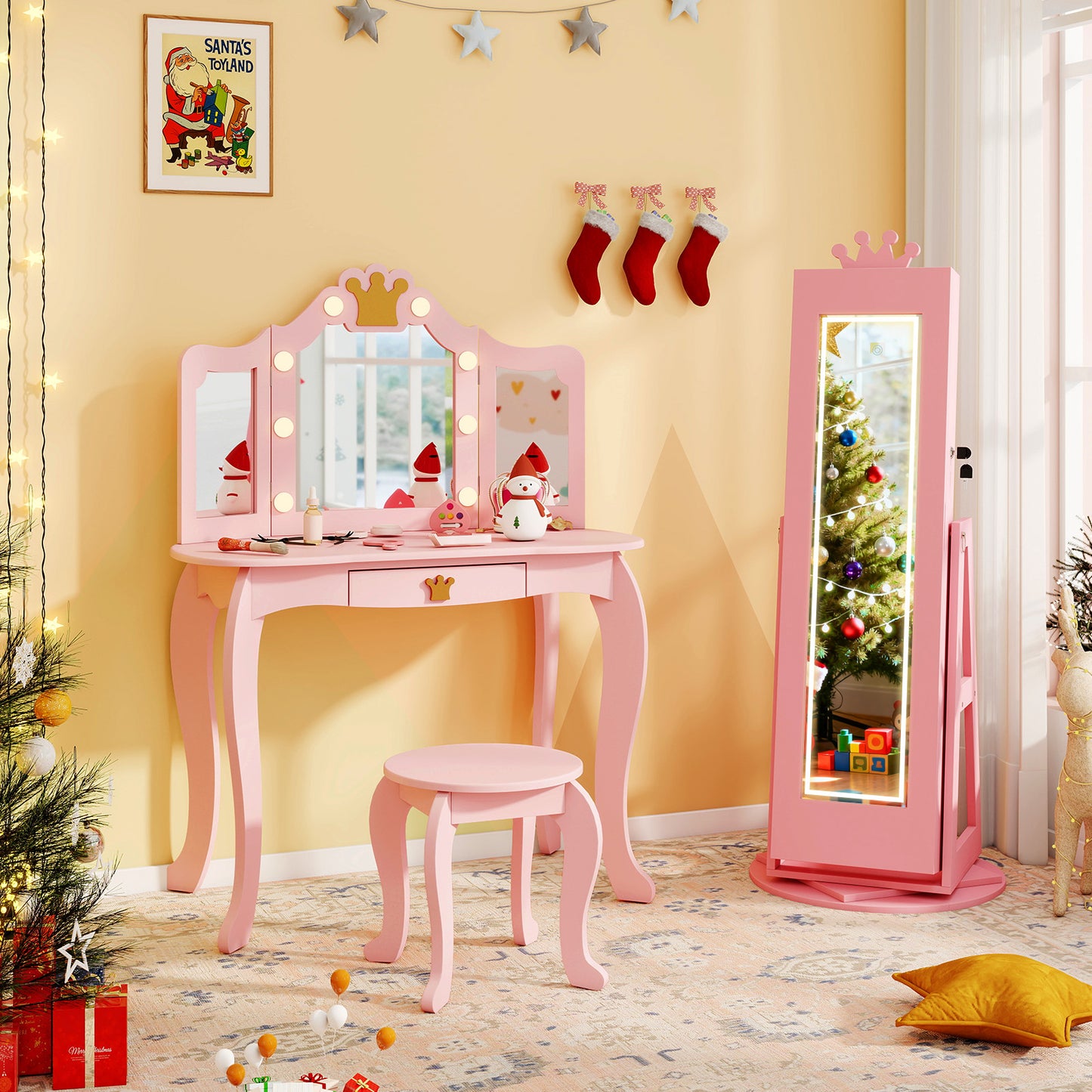 Kids Jewelry Cabinet with Lighted Full Length Mirror