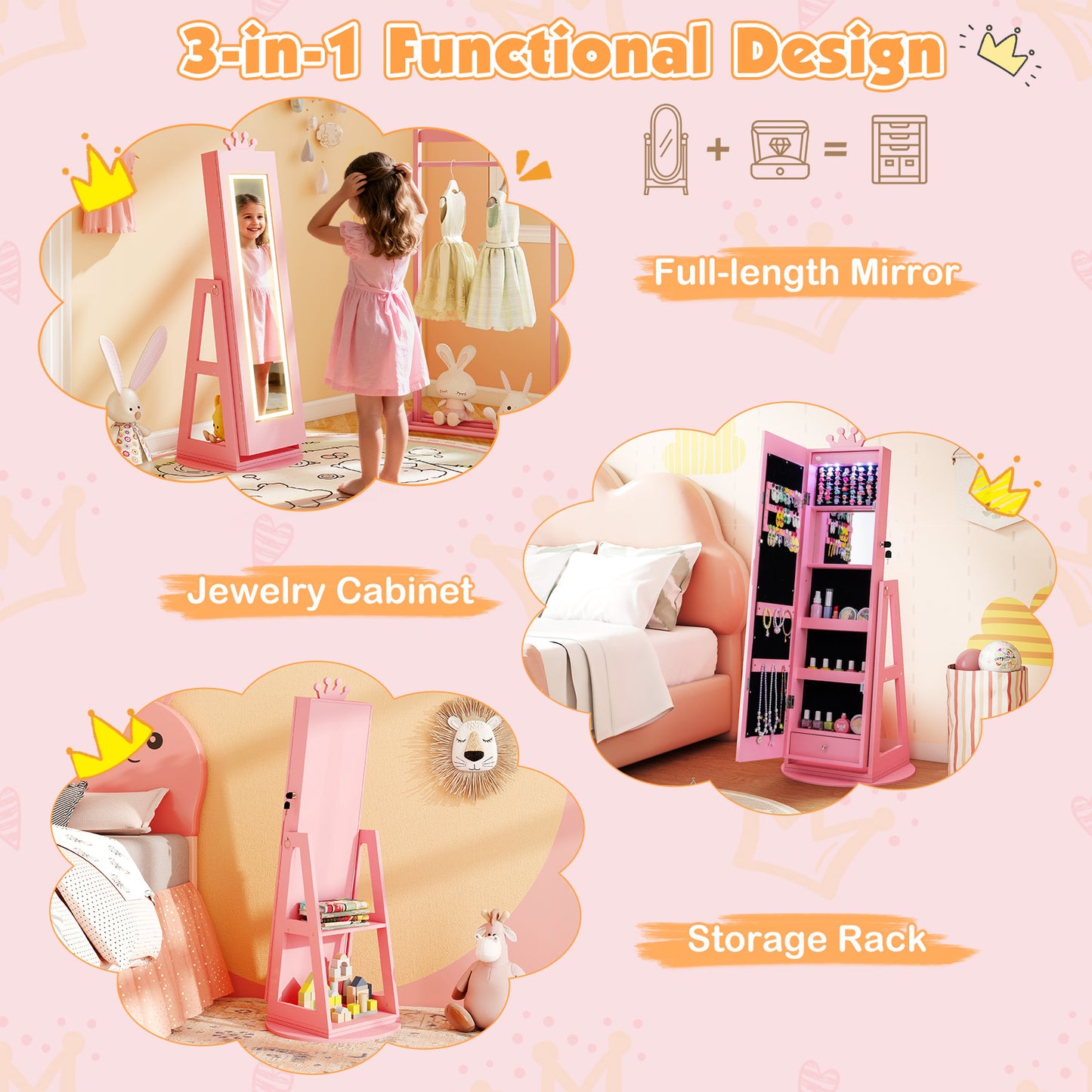 Kids Jewelry Cabinet with Lighted Full Length Mirror