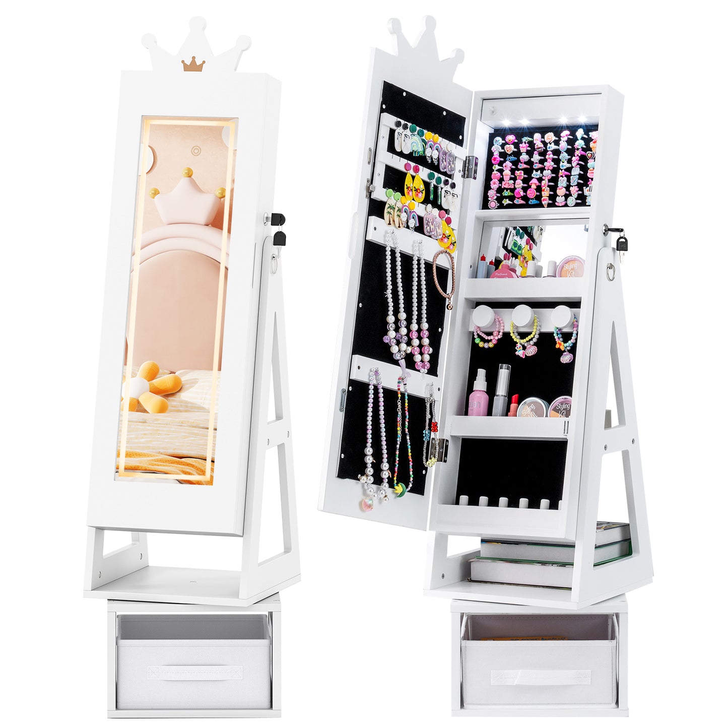 Kids Jewelry Cabinet with Lighted Full Length Mirror