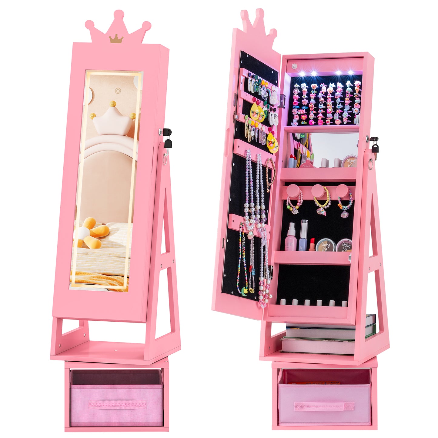 Kids Jewelry Cabinet with Lighted Full Length Mirror