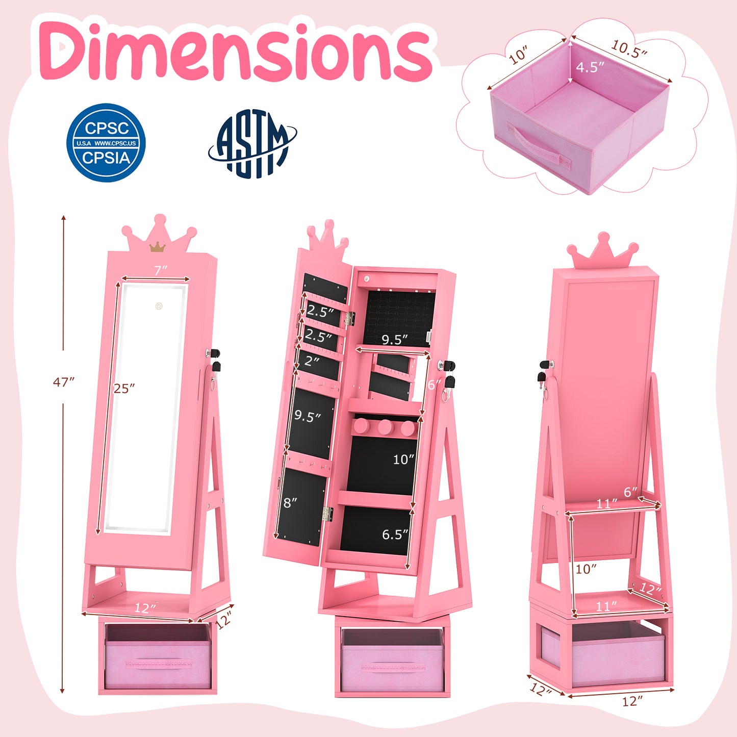 Kids Jewelry Cabinet with Lighted Full Length Mirror