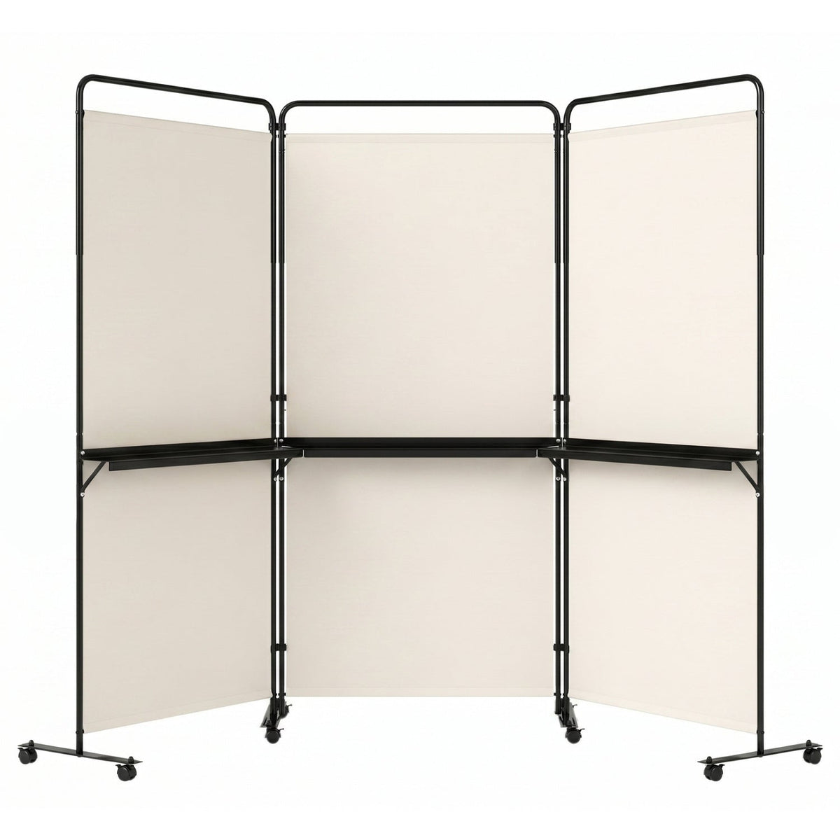 3-Panel Room Divider with Shelves 6 FT Tall Folding Privacy Screen with Lockable Wheels