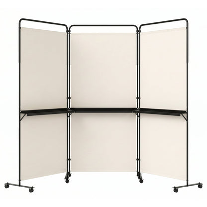 3-Panel Room Divider with Shelves 6 FT Tall Folding Privacy Screen with Lockable Wheels