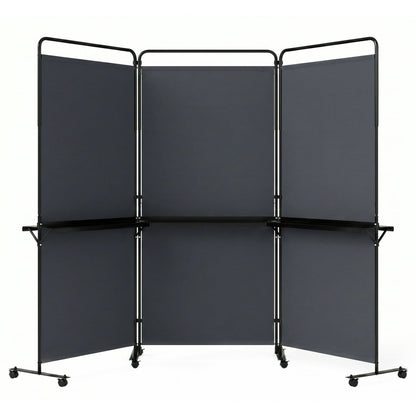 3-Panel Room Divider with Shelves 6 FT Tall Folding Privacy Screen with Lockable Wheels