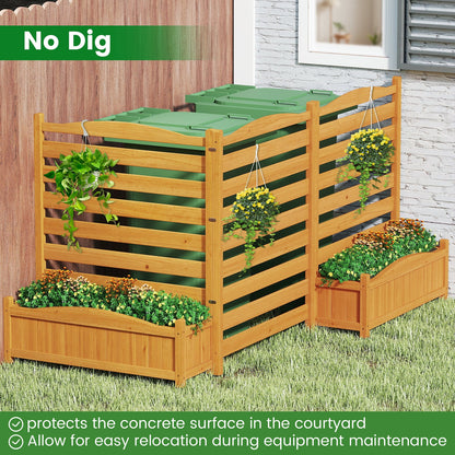 3-Panel Wood Air Conditioner Fence with Planter Box Freestanding Privacy Screen-Yellow