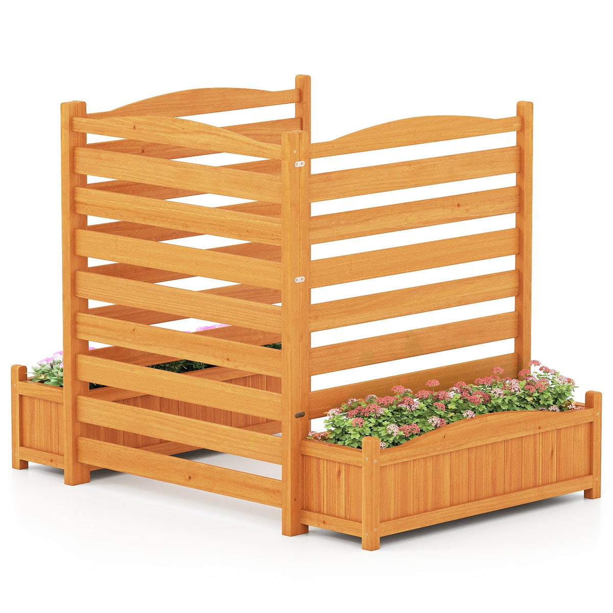 3-Panel Wood Air Conditioner Fence with Planter Box Freestanding Privacy Screen-Yellow