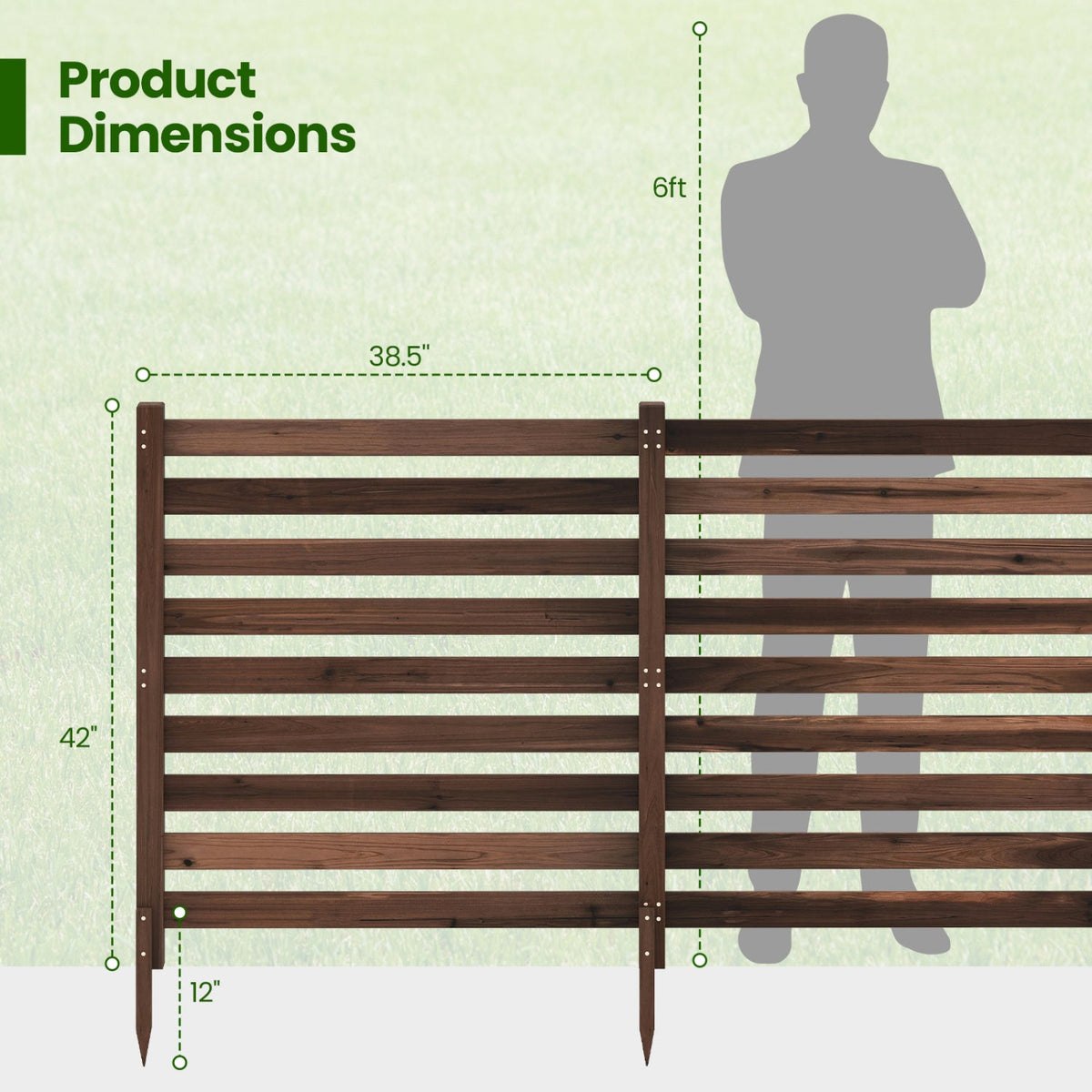 3-Panel Wooden Privacy Fence with Ground Stakes - 38.5" x 42"