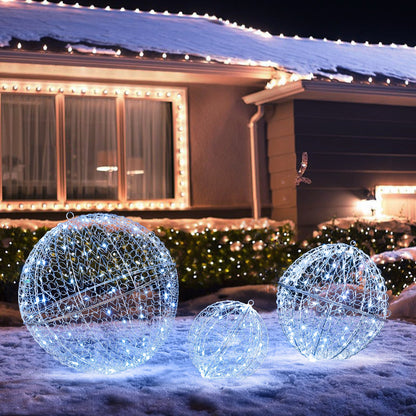 3 Pcs Lighted Christmas Balls Large Standing/Hanging Metal Sphere Lights with 435 LEDs