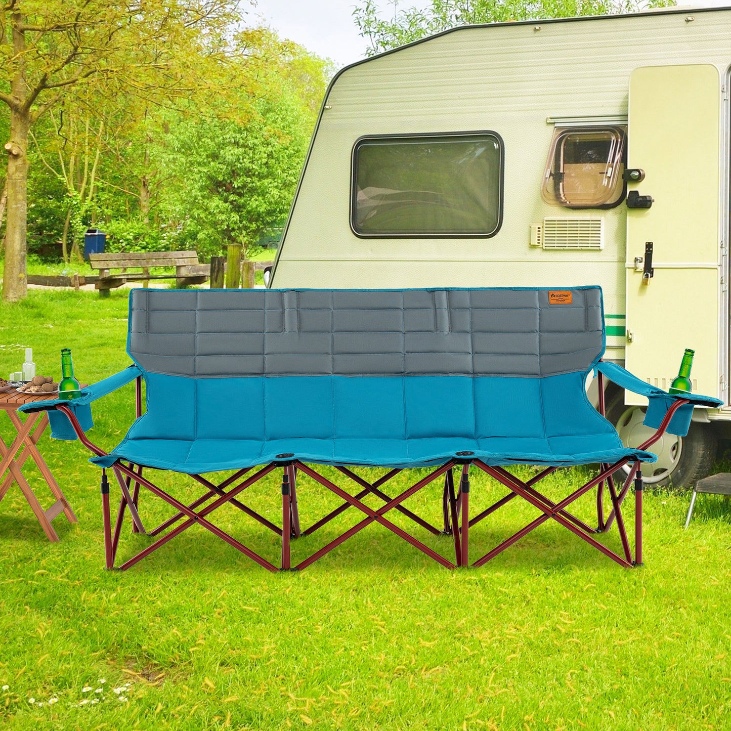3-Person Folding Camping Chair with Cup Holders & Storage Bag