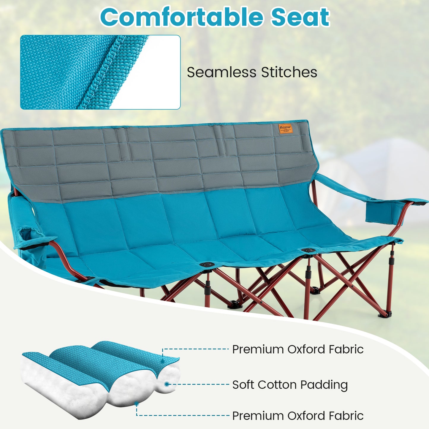3-Person Folding Camping Chair with Cup Holders & Storage Bag