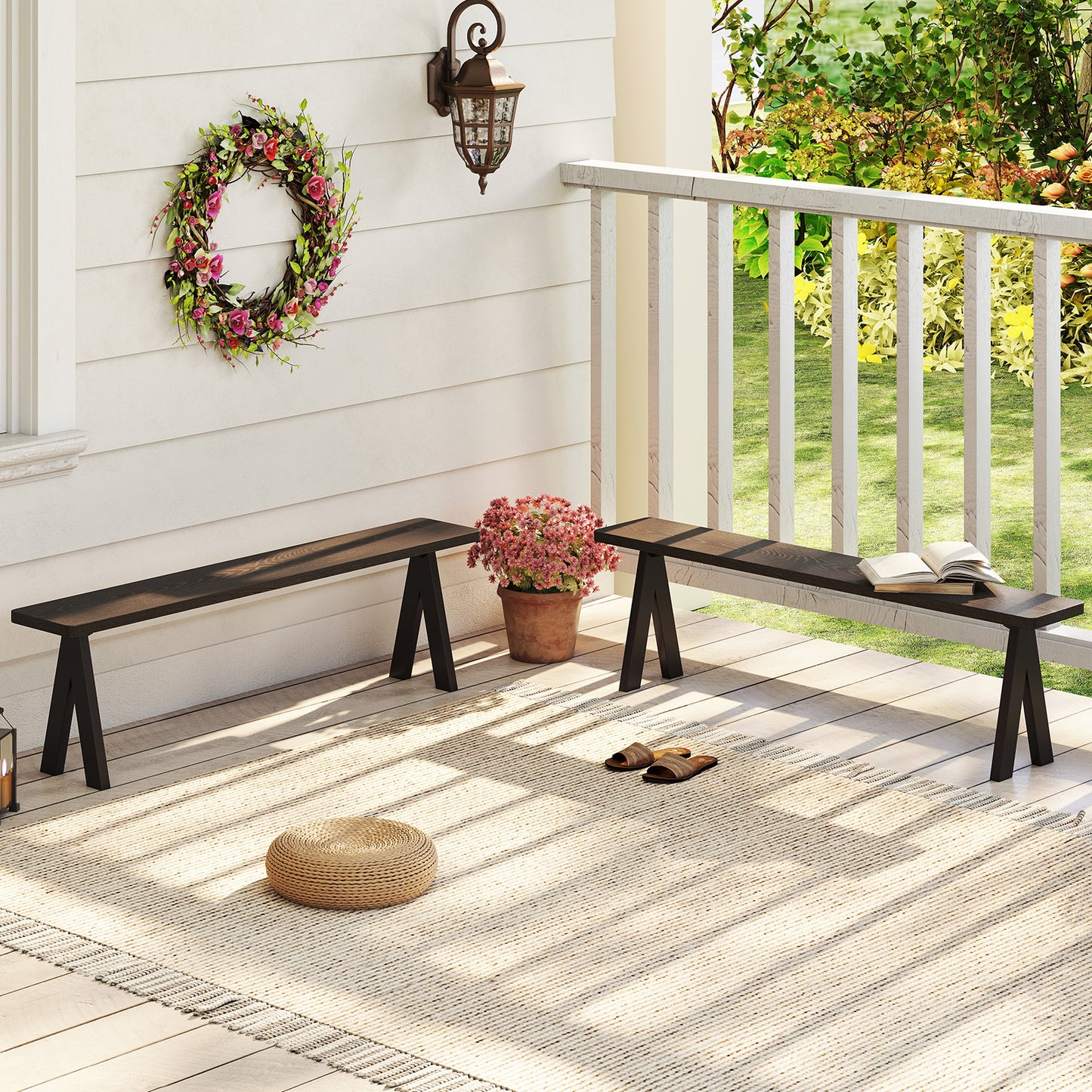 Outdoor Bench Set of 2, 3-Person Seating, 800 LBS Capacity