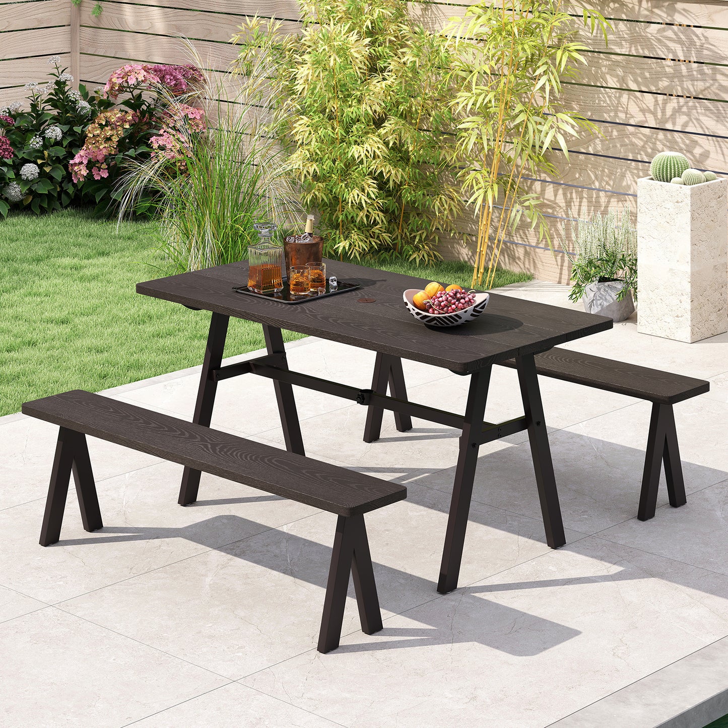 Outdoor Bench Set of 2, 3-Person Seating, 800 LBS Capacity