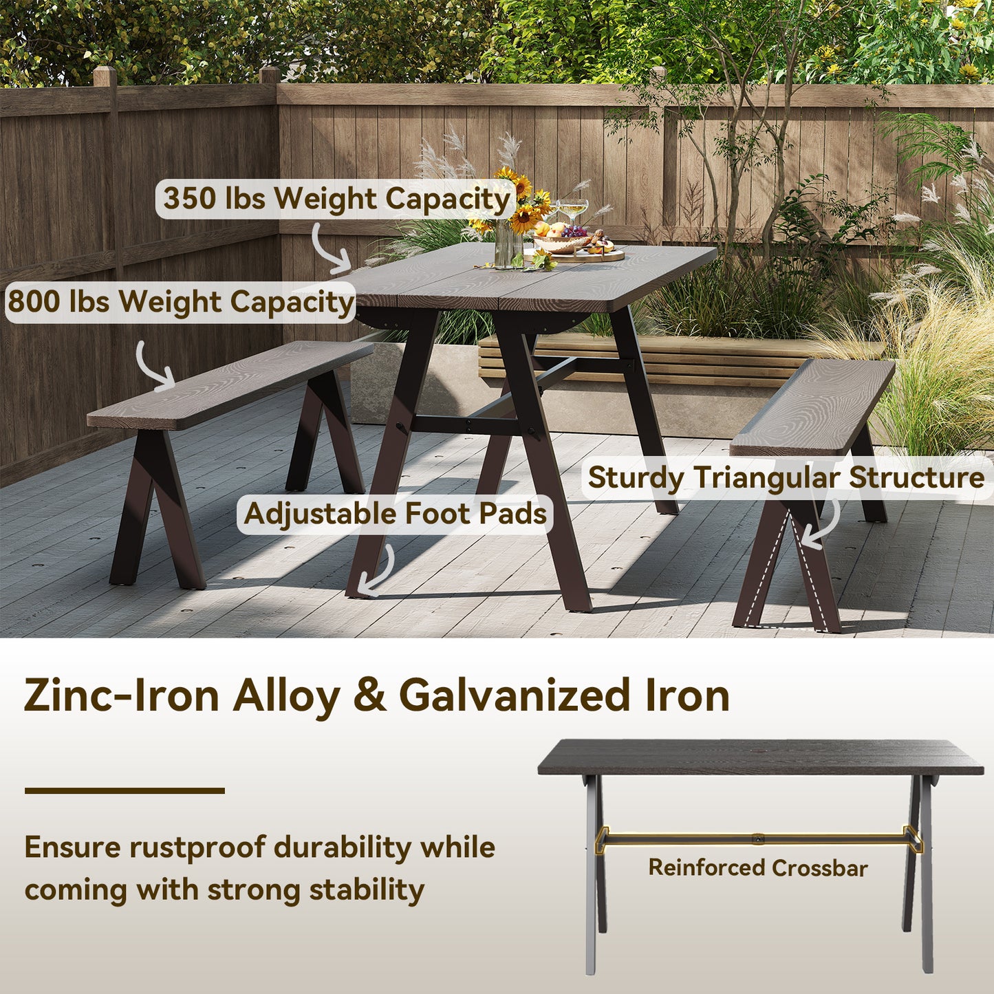 Outdoor Bench Set of 2, 3-Person Seating, 800 LBS Capacity