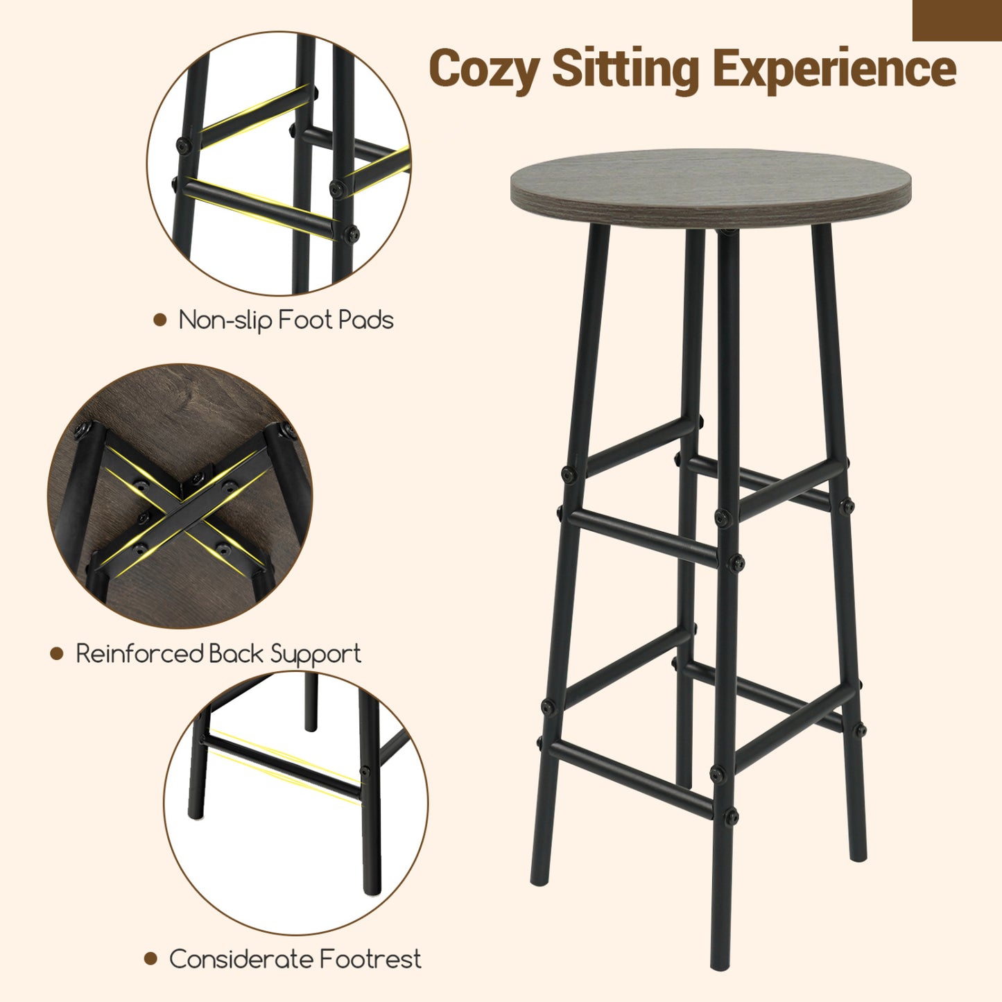 3-Piece Bar Table Set with Wine Rack and 2 Stools