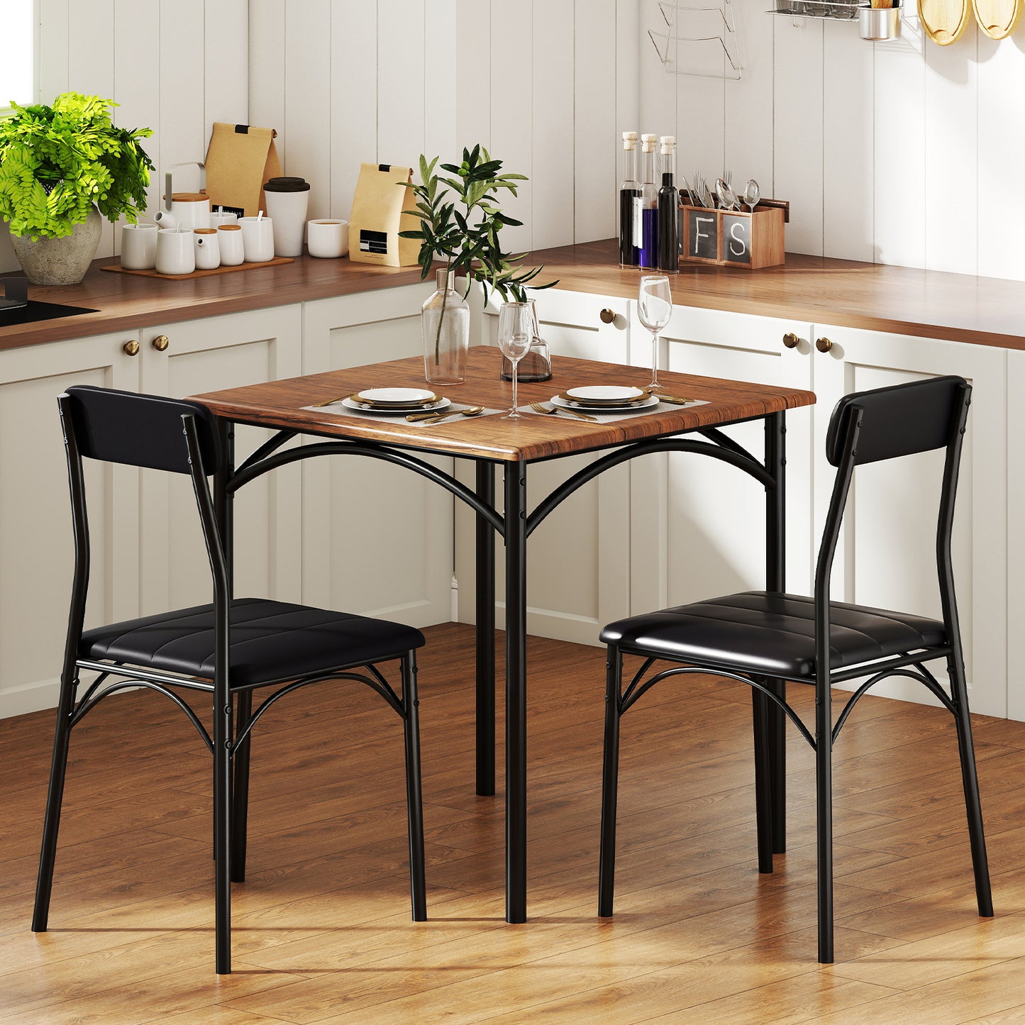 3-Piece Square Dining Table Set with 2 Upholstered Chairs