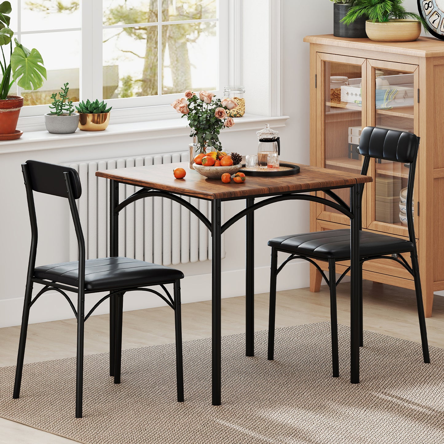 3-Piece Square Dining Table Set with 2 Upholstered Chairs