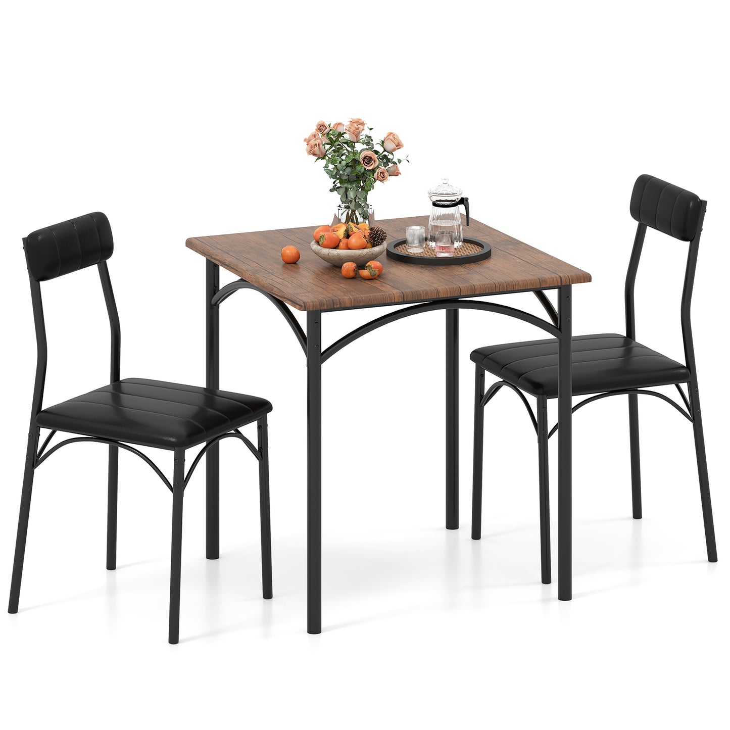 3-Piece Square Dining Table Set with 2 Upholstered Chairs