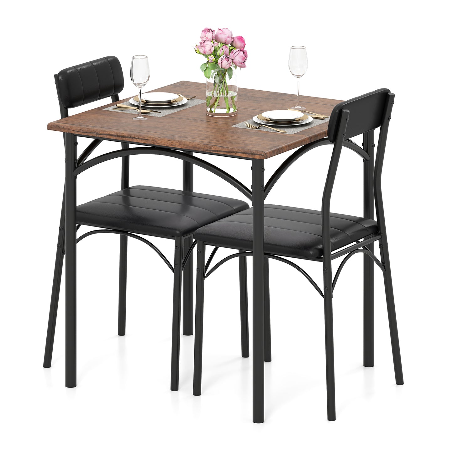 3-Piece Square Dining Table Set with 2 Upholstered Chairs