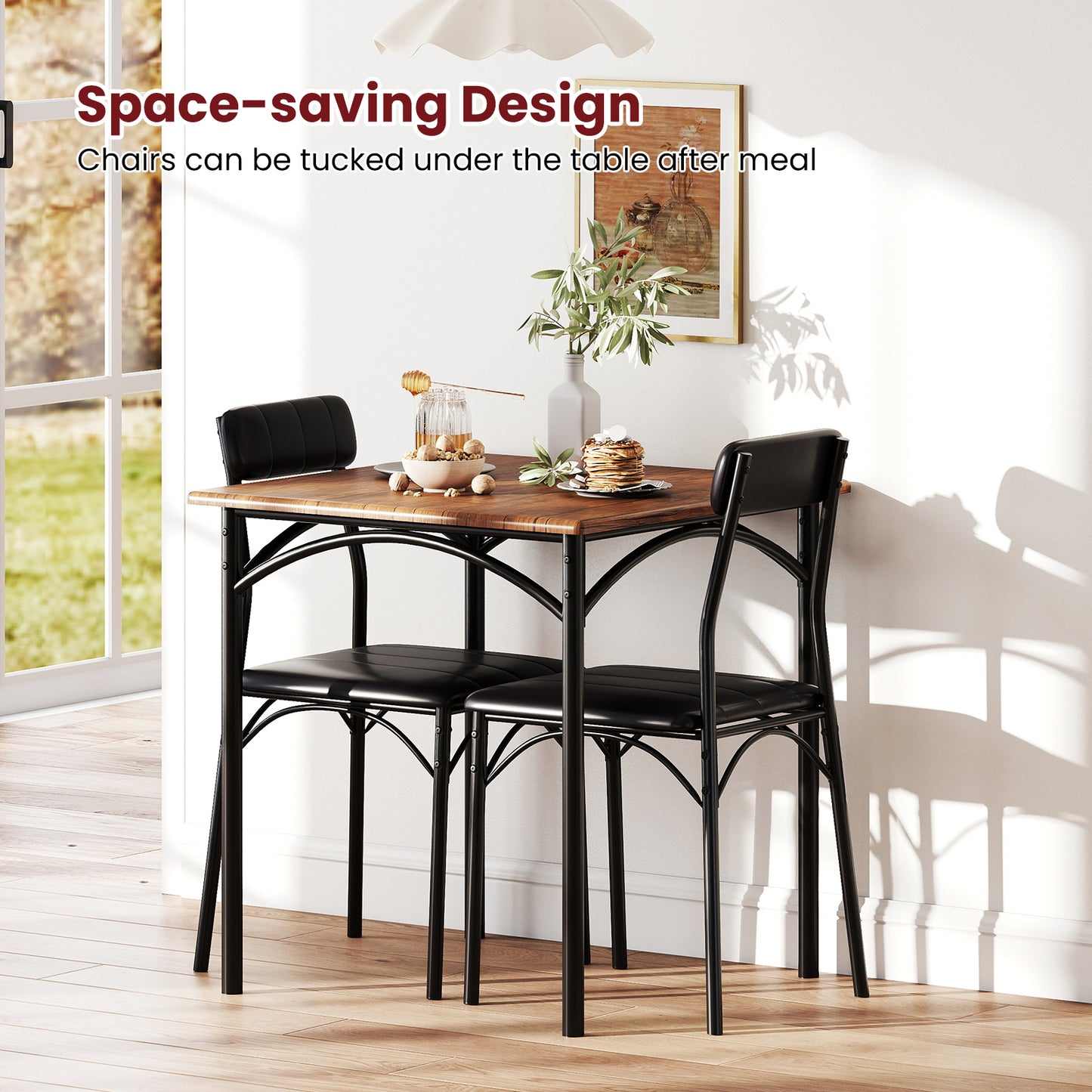 3-Piece Square Dining Table Set with 2 Upholstered Chairs