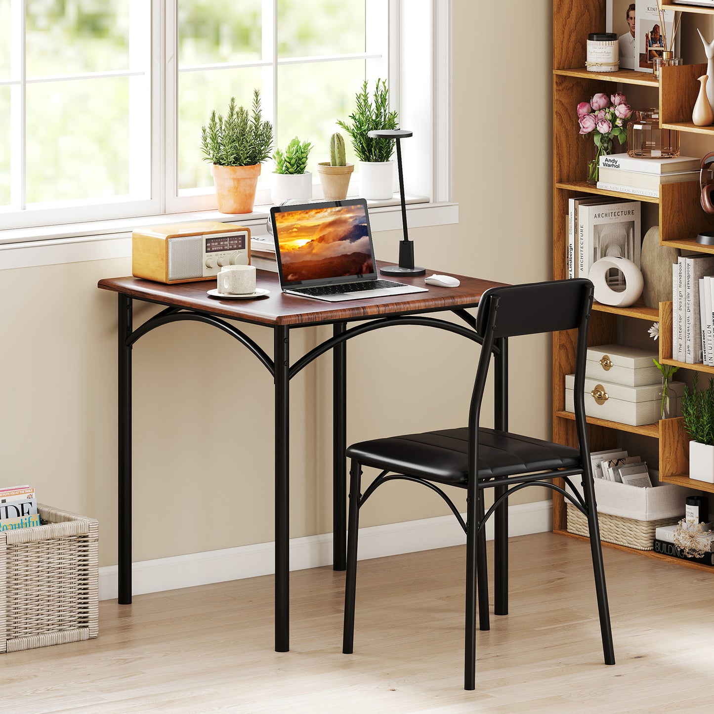 3-Piece Square Dining Table Set with 2 Upholstered Chairs