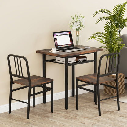3-Piece Dining Table Set with 2 Chairs and Storage Shelf