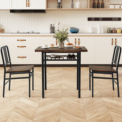 3-Piece Dining Table Set with 2 Chairs and Storage Shelf