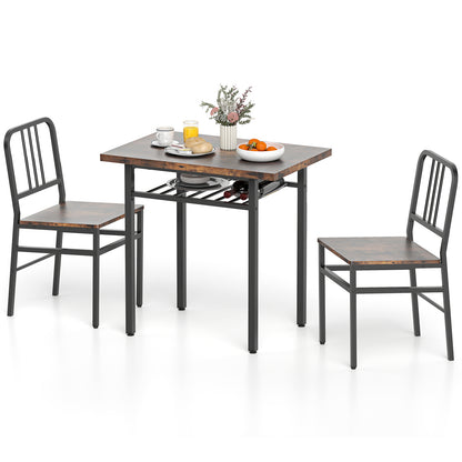 3-Piece Dining Table Set with 2 Chairs and Storage Shelf