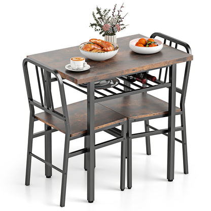 3-Piece Dining Table Set with 2 Chairs and Storage Shelf