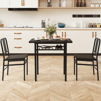 3-Piece Dining Table Set with 2 Chairs and Storage Shelf