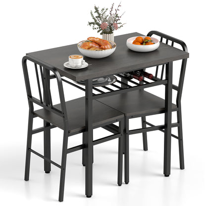 3-Piece Dining Table Set with 2 Chairs and Storage Shelf