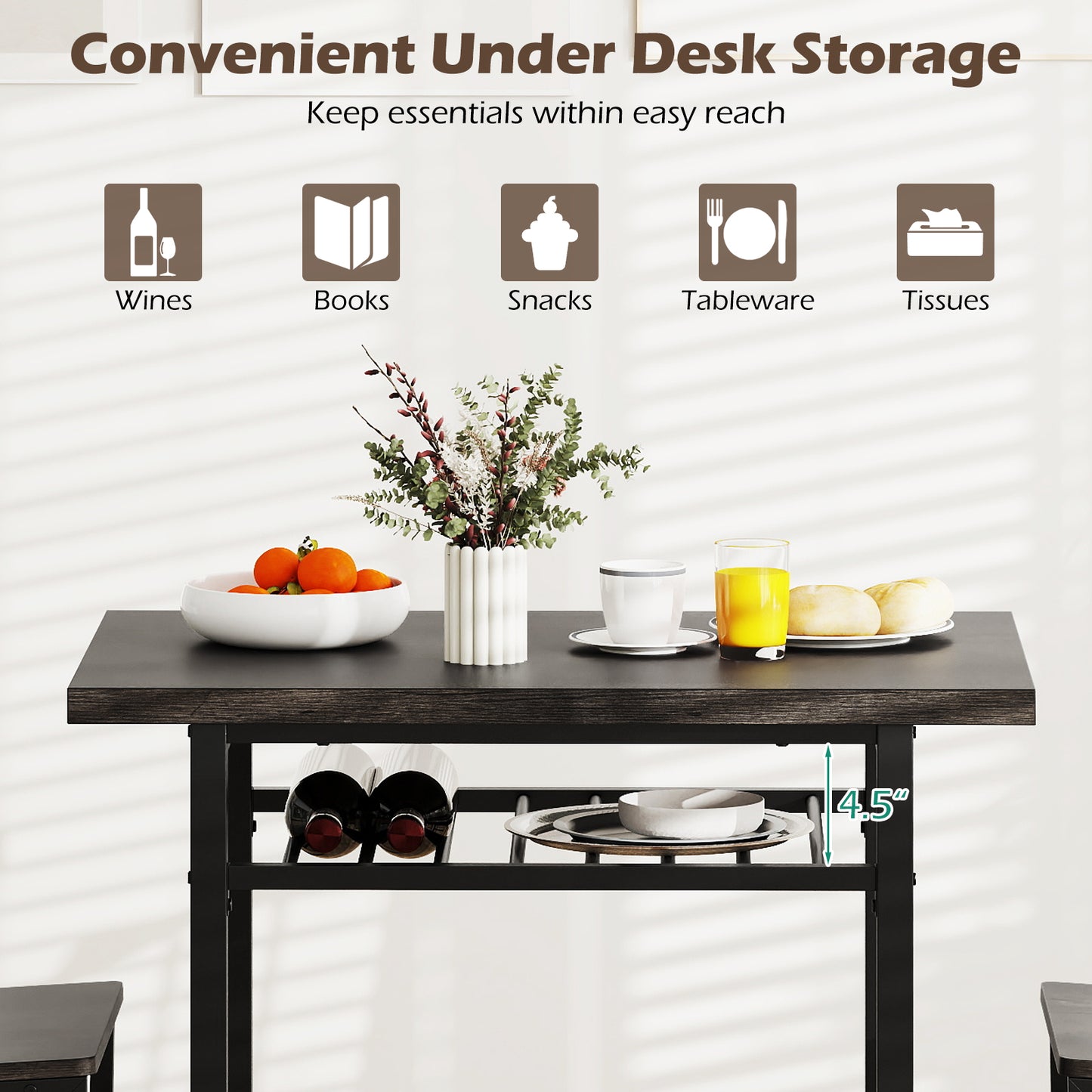 3-Piece Dining Table Set with 2 Chairs and Storage Shelf