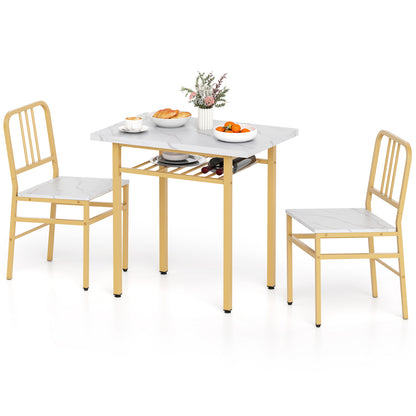 3-Piece Dining Table Set with 2 Chairs and Storage Shelf
