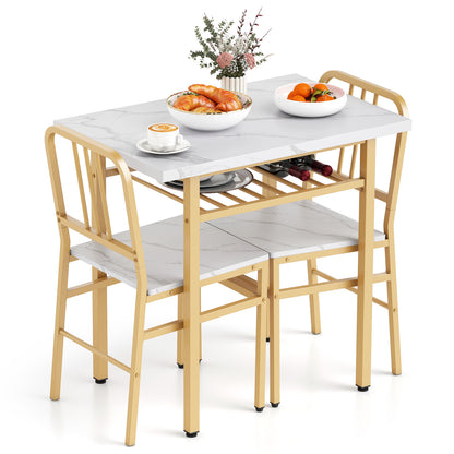 3-Piece Dining Table Set with 2 Chairs and Storage Shelf