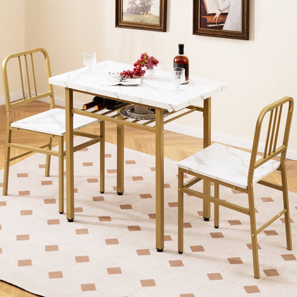 3-Piece Dining Table Set with 2 Chairs and Storage Shelf