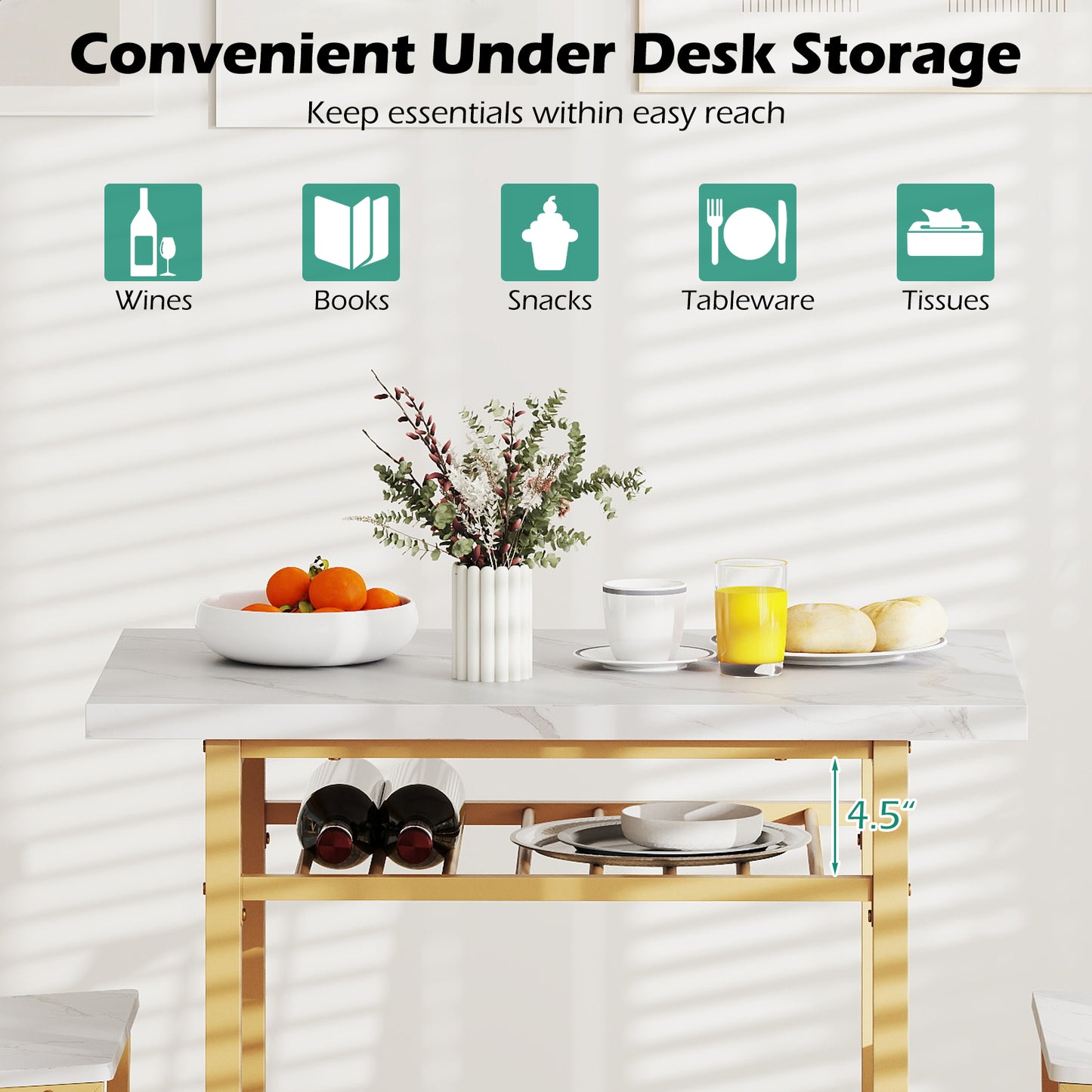 3-Piece Dining Table Set with 2 Chairs and Storage Shelf