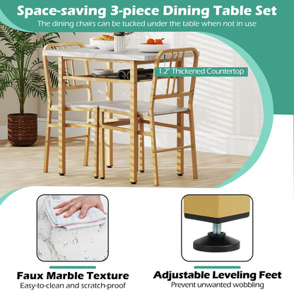 3-Piece Dining Table Set with 2 Chairs and Storage Shelf
