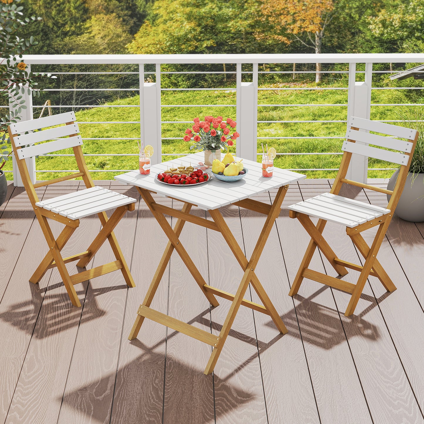3-Piece Folding Bistro Set with Acacia Wood Table & Chairs