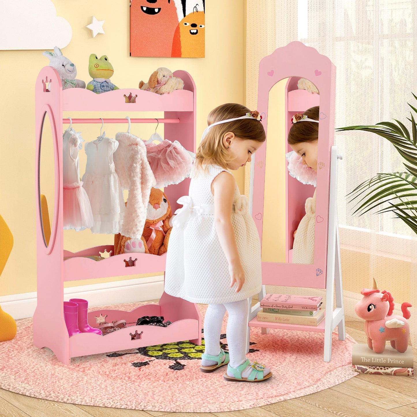 Kids Vanity Set with Jewelry Armoire and Full-Length Mirror